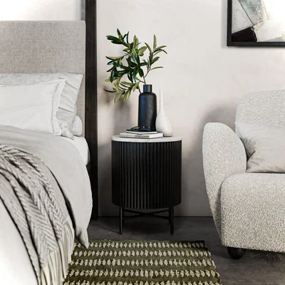 Dunelm Kiera Bedside Table, Mango Wood & Real Marble Black