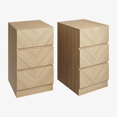 Dunelm Set of 2 Taranto 3 Drawer Bedside Tables, Oak Effect Brown