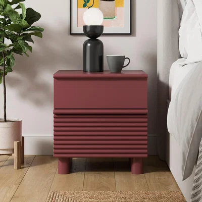 Dunelm Melvin 2 Drawer Bedside Table Burgundy