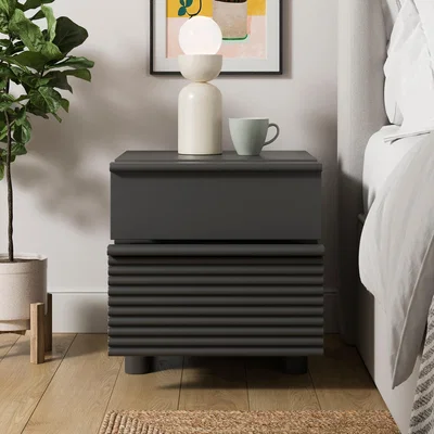 Dunelm Melvin 2 Drawer Bedside Table Midnight (Blue)