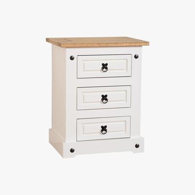 Dunelm Corona 3 Drawer White Bedside Table White