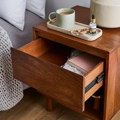 Dunelm Brannock 1 Drawer Bedside Table, Mid Stained Mango Wood Brown