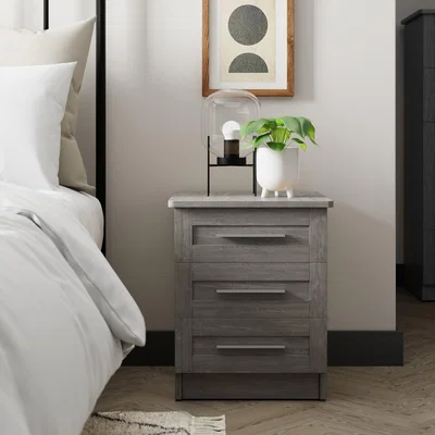 Dunelm Toby 3 Drawer Bedside Grey Grey