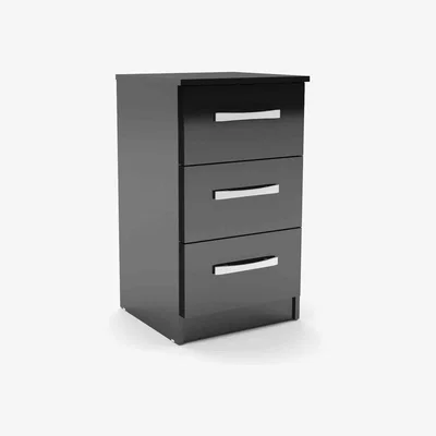 Dunelm Lynx Black 3 Drawer Bedside Table Black