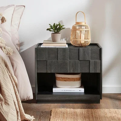 Dunelm Kanpur 1 Drawer Wide Bedside Table, Dark Stained Mango Wood Dark Stained Wood
