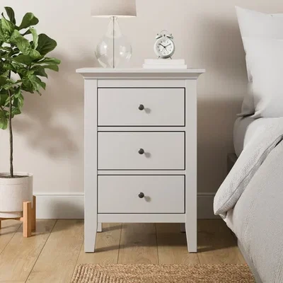 Dunelm Lynton 3 Drawer Bedside Table, White