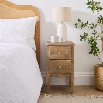 Dunelm Giselle 2 Drawer Bedside Table, Mango Wood