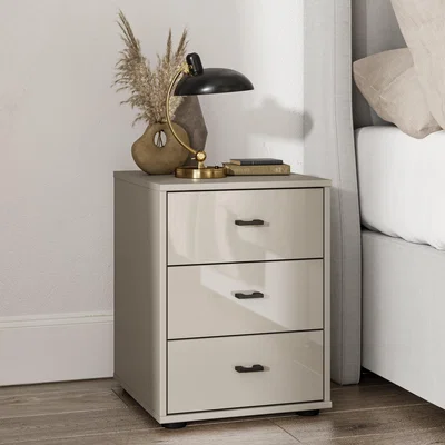 Dunelm Kahla Glass Fronted 3 Drawer Bedside Table Pebble