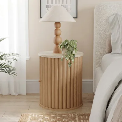 Dunelm Lucin Travertine Effect Bedside Table