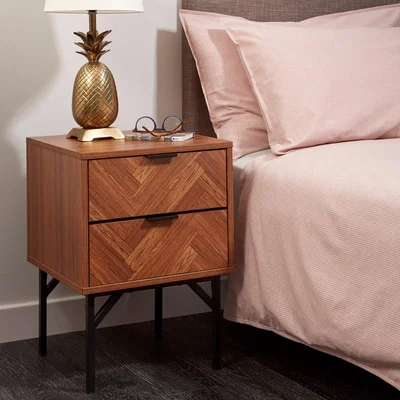 Dunelm Rowe 2 Drawer Bedside Table Dark Wood (Brown)