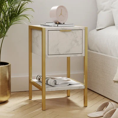 Dunelm Cleo 1 Drawer Bedside Marble Effect Marble