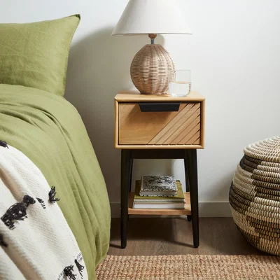 Dunelm Edra 1 Drawer Bedside Table, Mango Wood Natural
