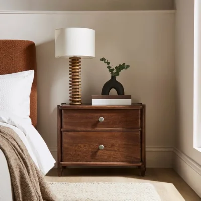 Dunelm Elma 2 Drawer Bedside Table, Mango Wood