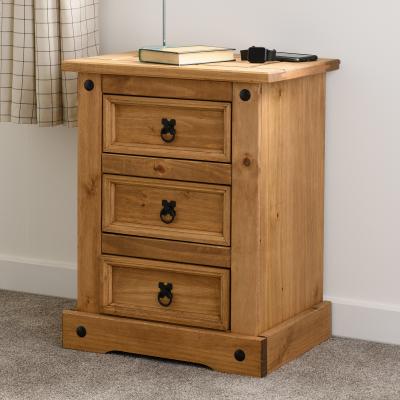 Dunelm Return - Premiere Corona 3 Drawer Bedside Table, Pine