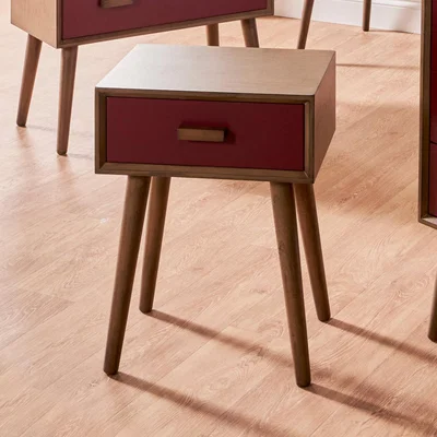 Dunelm Pacific Klee 1 Drawer Slim Bedside Table, Pine Red