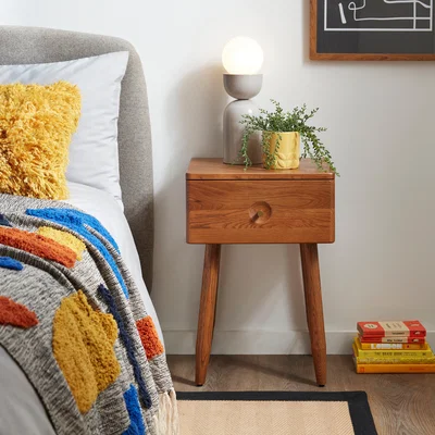 Dunelm Albury 1 Drawer Bedside Table, Oak Natural