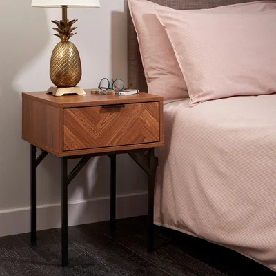 Dunelm Rowe 1 Drawer Bedside Table Brown