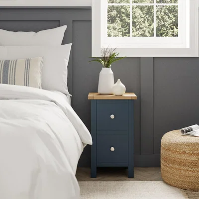 Dunelm Bromley 2 Drawer Slim Bedside Table Navy Blue