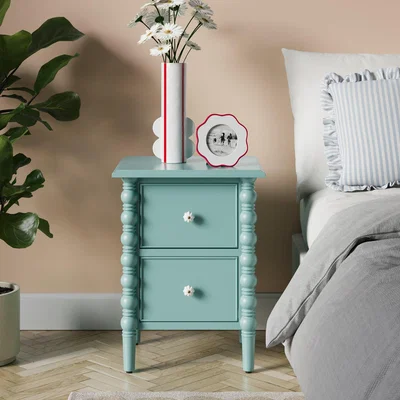 Dunelm Pippin 2 Drawer Bedside Table Aqua