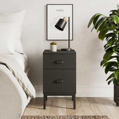 Dunelm Fulton 2 Drawer Slim Bedside Table Black