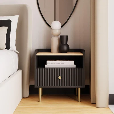 Dunelm Georgi 1 Drawer Bedside Black Black