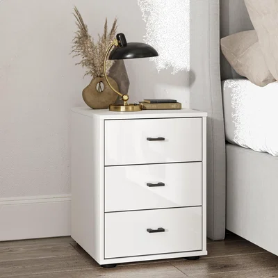 Dunelm Kahla Glass Fronted 3 Drawer Bedside Table Off-White