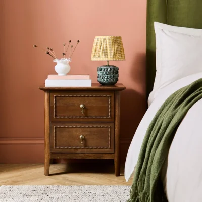 Dunelm Ettie Beaded 2 Drawer Bedside Table, Mango Wood
