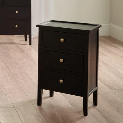 Dunelm Pacific Chelmsford 3 Drawer Bedside Table, Black Painted Pine Black