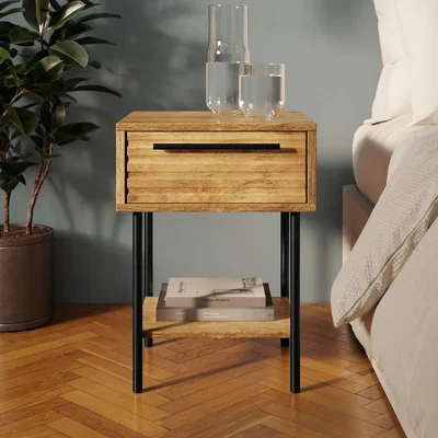 Dunelm Bryant 1 Drawer Bedside, Mango Wood Effect Brown