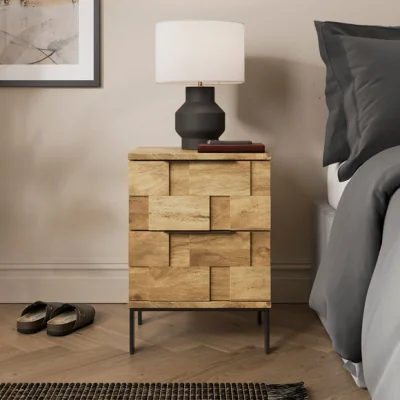Dunelm Watson 2 Drawer Bedside Table, Wood Effect