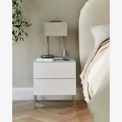 Danetti Benton White 2 Drawer Bedside Table With Chrome Legs