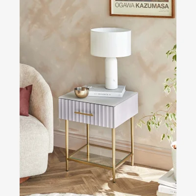 Danetti Albury Light Grey Bedside Table with single drawer