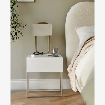 Danetti Benton Single Drawer White Bedside Table With Chrome Legs