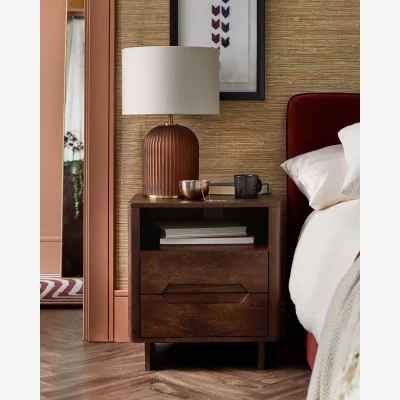 Danetti Bryce dark mango wood 2 drawer bedside table