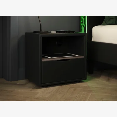 Dreams Glitch Upholstered Bedside Table - Black