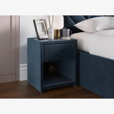 Dreams House Beautiful Jay Velvet-Finish USB Charging Bedside Table - Blue