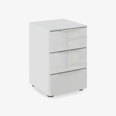 Furniture Village Rauch - Haven 3 Drawer Décor Bedside Cabinet with Glass Front - Silk Grey/Silk Grey Front