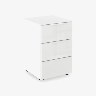 Furniture Village Rauch - Haven 3 Drawer Bedside Cabinet with Glass Top and Front - Alpine White