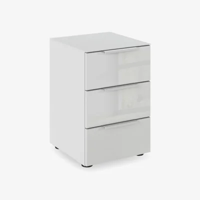 Furniture Village Rauch - Haven 3 Drawer Bedside Cabinet with Glass Top and Front - Silk Grey/Silk Grey Front