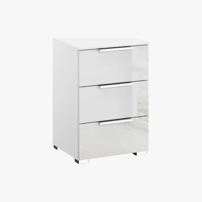 Furniture Village Rauch - Formes Glass 3 Drawer Bedside Chest - White