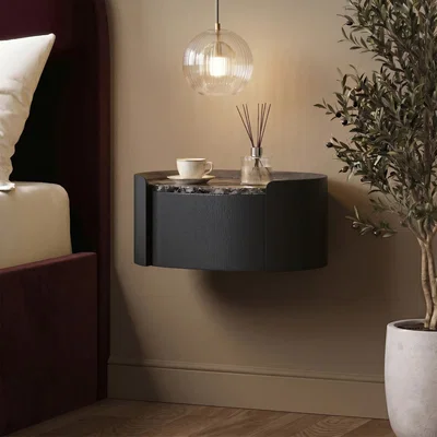 Furniture123 Black and Marble-Effect 1 Drawer Floating Bedside Table - Raffaele