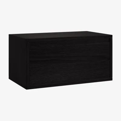 Furniture123 Wide Black Floating Bedside Table with Storage - Hiro