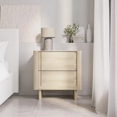 Furniture123 Light Wood Mid Century 2 Drawer Bedside Table  - Emile Sustainable Furniture