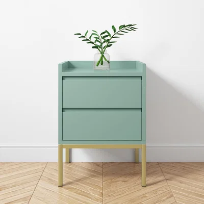 Furniture123 Green Bedside Table with 2 Drawers and Gold Legs - Zion
