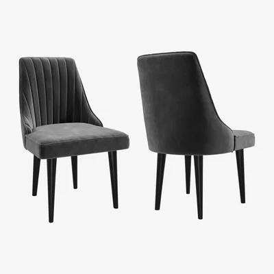 Furniture123 Pair of Grey Velvet Ribbed Dining Chairs - Penelope