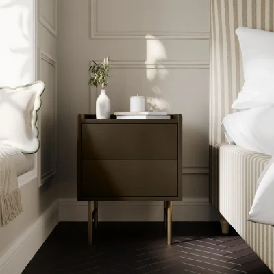 Furniture123 Khaki Green 2 Drawer Modern Bedside Table - Zane