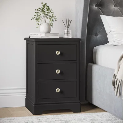 Furniture123 Tall Black 3-Drawer Bedside Table - Alexander