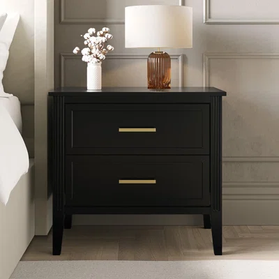 Furniture123 Black Wide 2 Drawer Bedside Table - Delilah