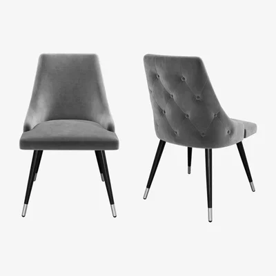 Furniture123 Pair of Light Grey Velvet Dining Chairs with Button Back - Maddy