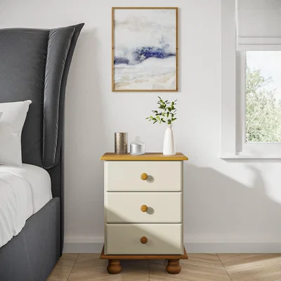Furniture123 Hamilton 3 Drawer Bedside Table in Cream and Pine